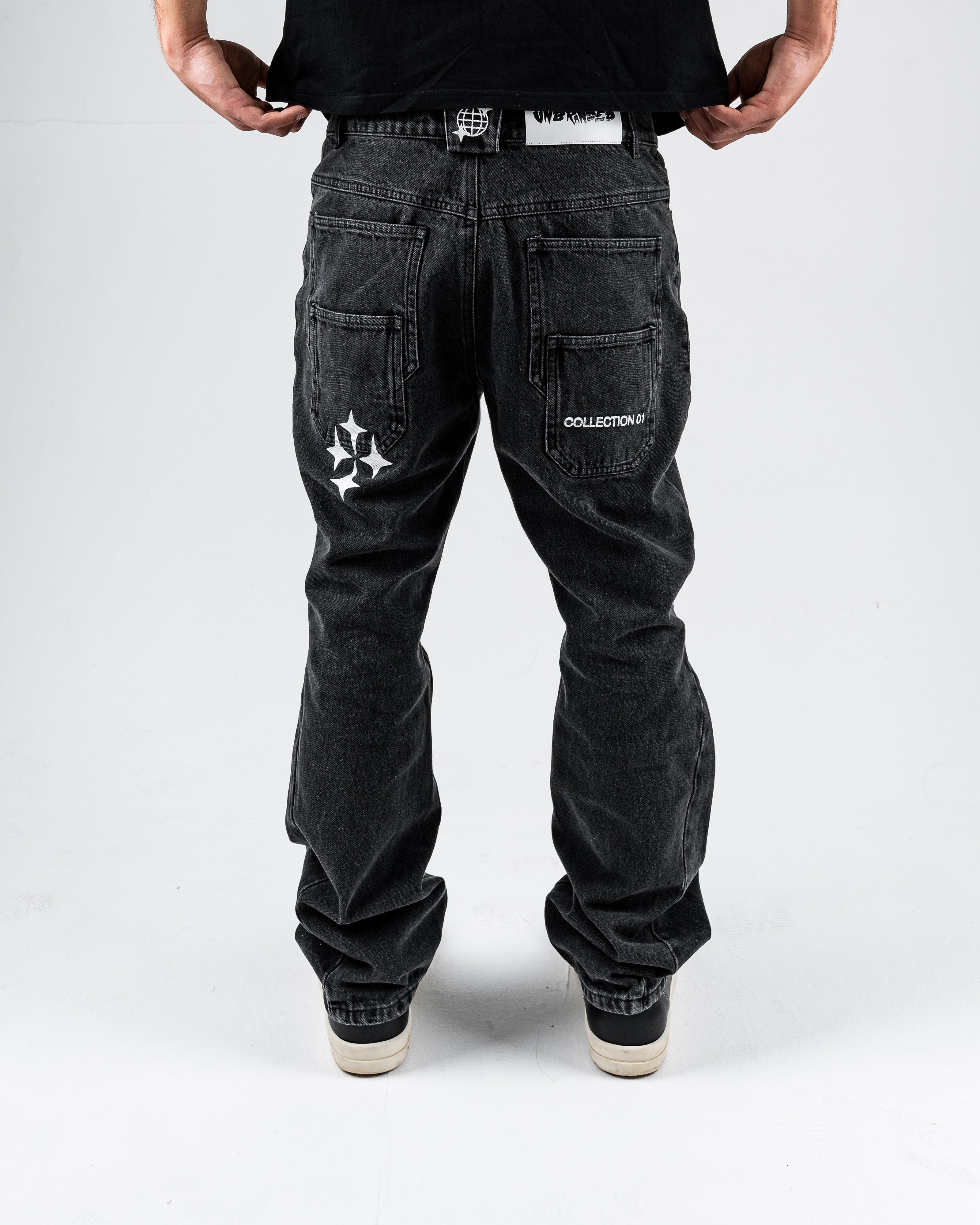 'FADED BLACK' FLARE-LEG JEANS