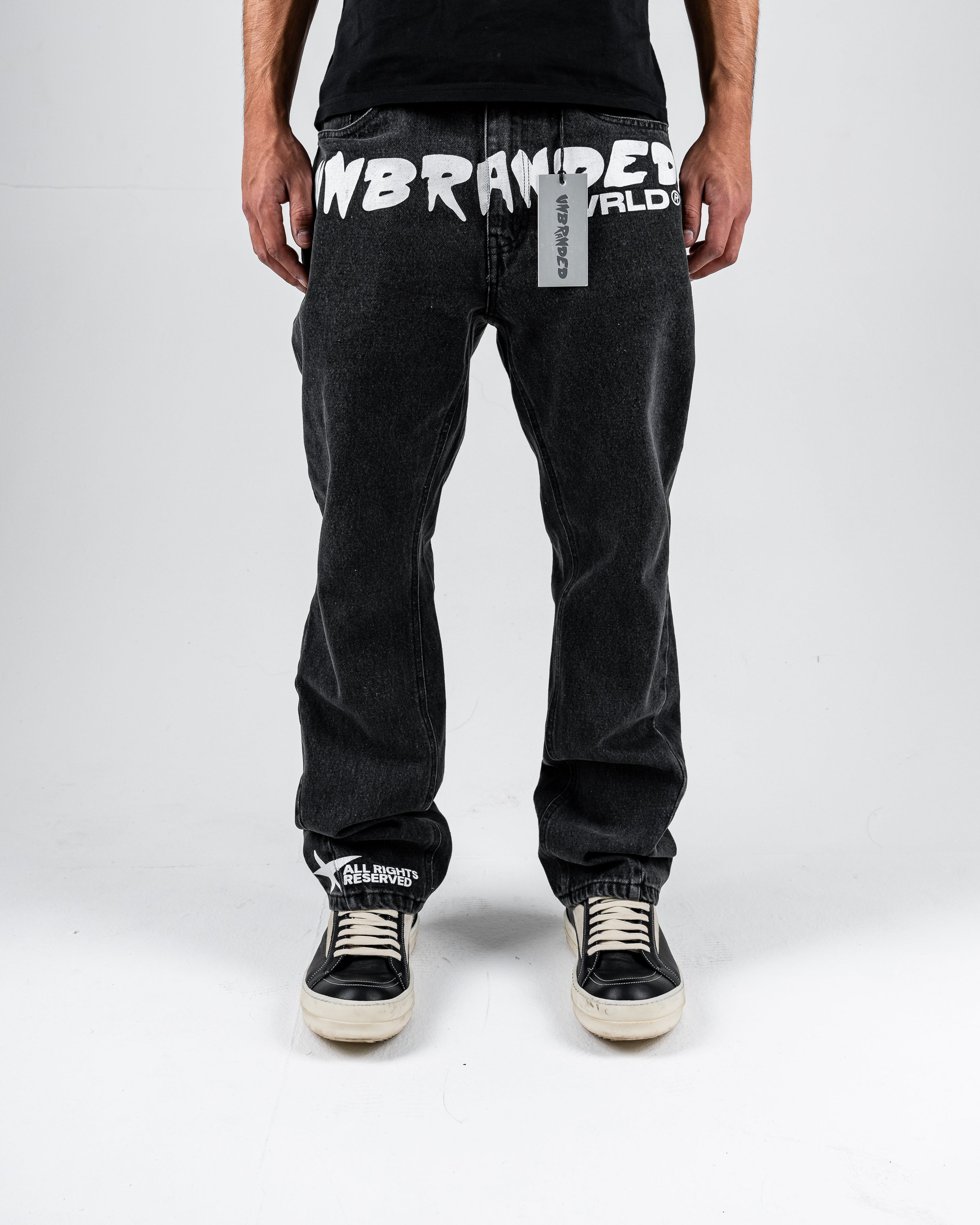 'FADED BLACK' FLARE-LEG JEANS