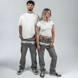 'CANVAS GREY' FLARE-LEG JEANS