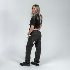 'FADED BLACK' FLARE-LEG JEANS