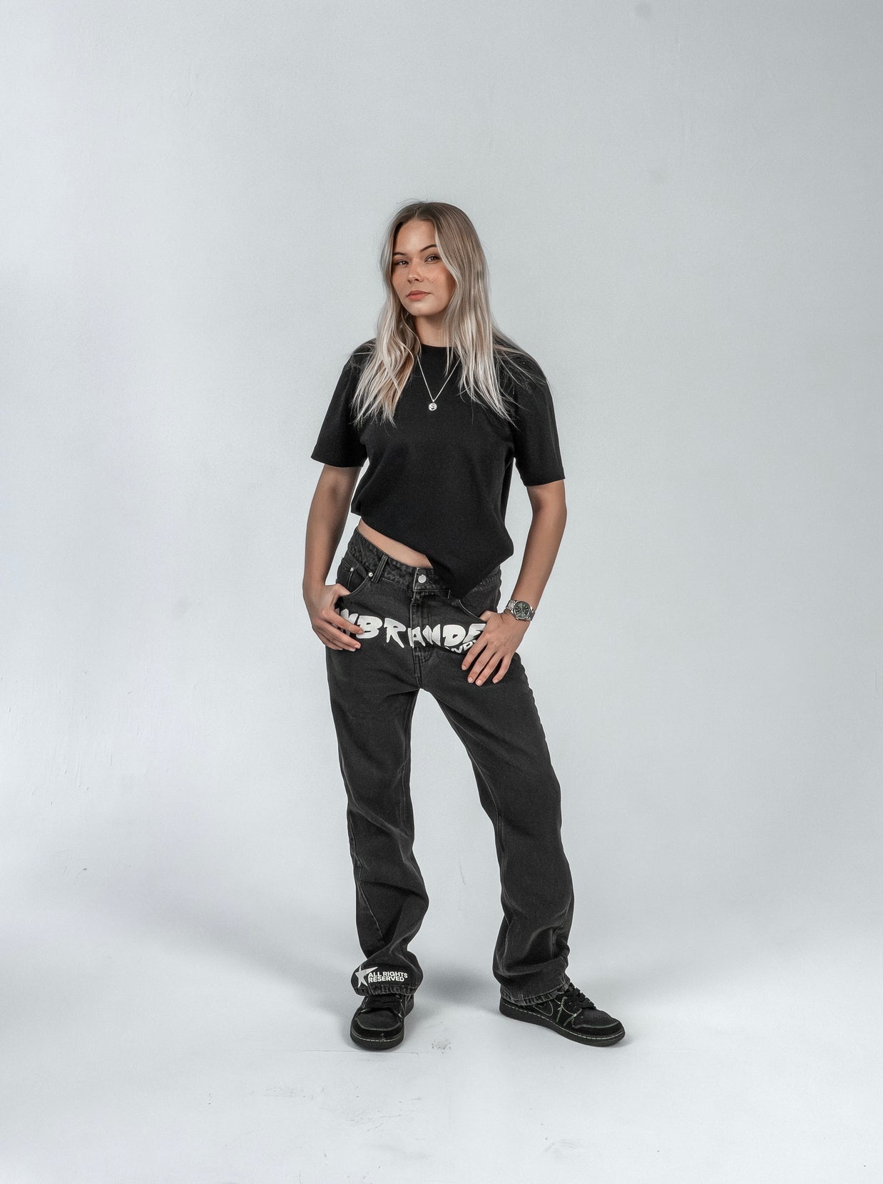 'FADED BLACK' FLARE-LEG JEANS