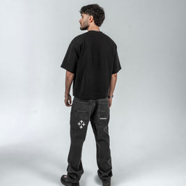 'FADED BLACK' FLARE-LEG JEANS